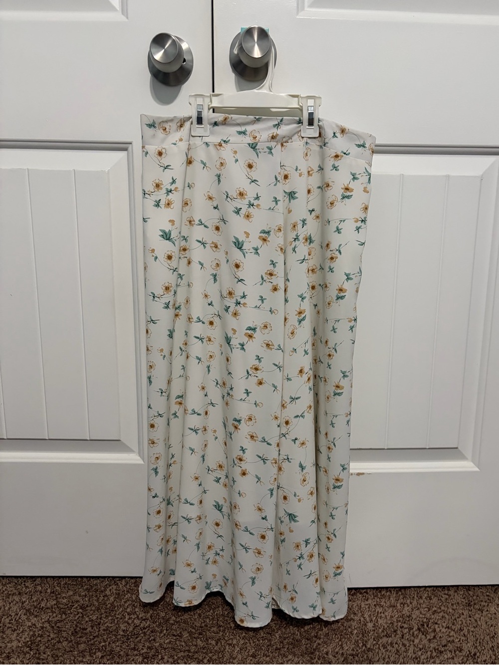 SHEIN Cream Maxi Skirt with Yellow & Green Floral Print